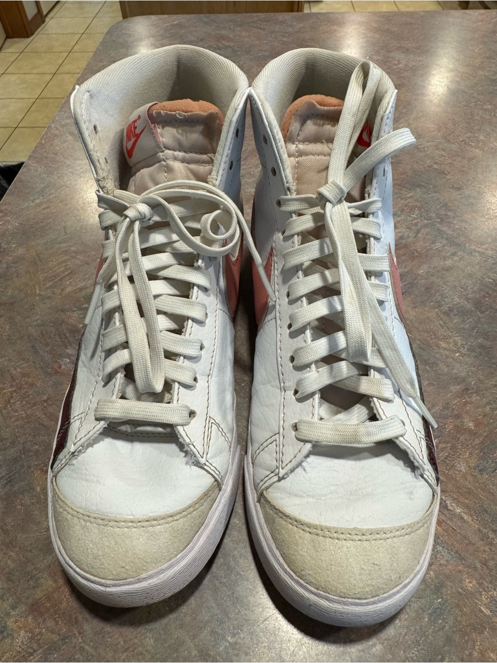 Nike Women’s White and Coral High-Top Sneakers
